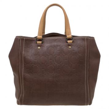 Pre Owned Carolina Herrera Brown Monogram Leather Andy Tote