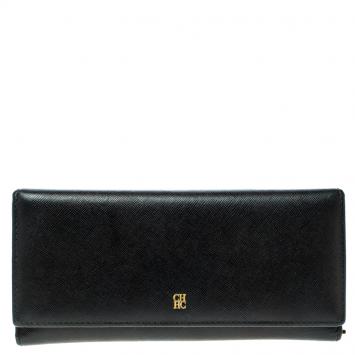 مملوكة مسبقًا Carolina Herrera Black Textured Leather Continental Wallet