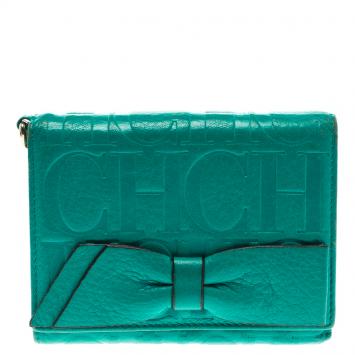 Pre Owned Carolina Herrera Turquoise Leather Gigi Tri Fold Wallet