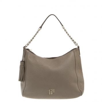 Pre Owned Carolina Herrera Beige Pebbled Leather Maria Shoulder Bag