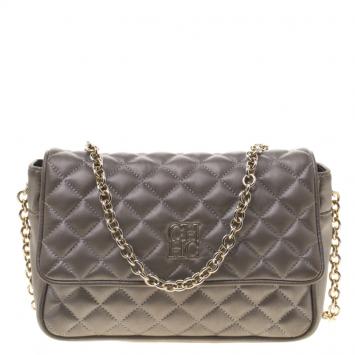 Pre Owned Carolina Herrera Metallic Grey Quilted Leather Shoulder Bag