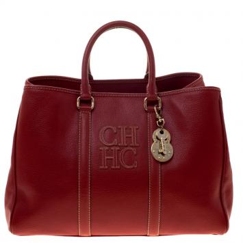 Pre Owned Carolina Herrera Red Leather Matteo Tote