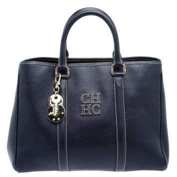 Pre Owned Carolina Herrera Dark Blue Leather Matteo Tote