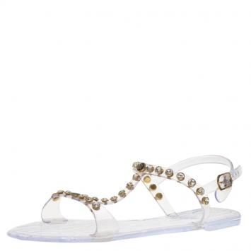 Pre Owned Carolina Herrera Transparent Studded Jelly Sandals Size 38