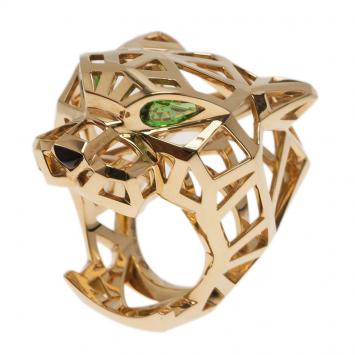 Pre Owned Cartier Panthère Tzavorite Garnet Yellow Gold Ring Size 52