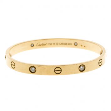 Pre Owned Cartier Love 4 Diamonds & 18k Yellow Gold Bracelet 17cm
