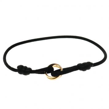 Pre Owned Cartier Trinity Three Tone 18k Gold Black Adjustable Cord Bracelet