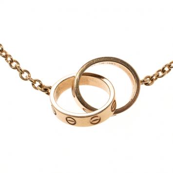 Pre Owned Cartier Love 2 Hoops 18k Rose Gold Bracelet Size 17