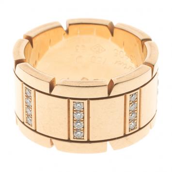 Pre Owned Cartier Tank Francaise Diamond & 18k Yellow Gold Ring Size 53