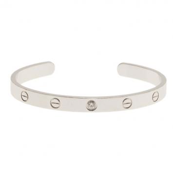 Pre Owned Cartier Love 1 Diamond White Gold Open Cuff Bracelet