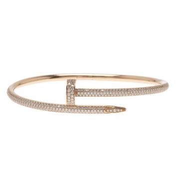 Pre Owned Cartier Juste Un Clou Diamond Paved Rose Gold Bracelet