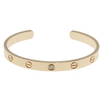Pre Owned  Cartier Love 1 Diamond Yellow Gold Open Cuff Bracelet