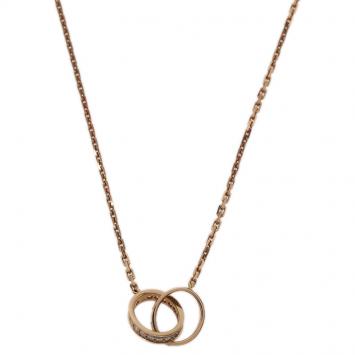 Pre Owned Cartier Love 2 Hoops Diamonds and Rose Gold Chain Necklace