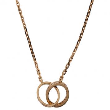 Pre Owned Cartier Love 2 Hoops Diamonds and Rose Gold Chain Necklace