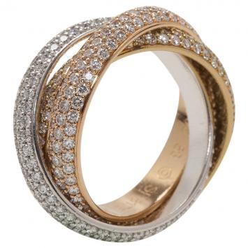 Pre Owned Cartier Trinity Diamond Pavé Three Tone Gold Ring Size 53