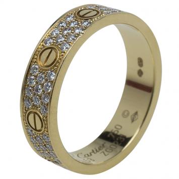 Pre Owned Cartier Love Diamond Paved Yellow Gold Wedding Band Ring Size 53