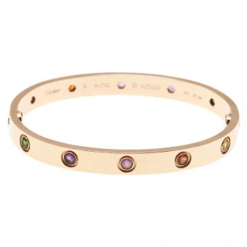 Pre Owned Cartier Love Coloured Stones Rose Gold Bracelet 16 cm