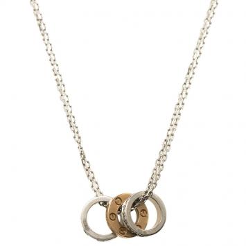 Pre Owned Cartier Love 3 Hoops White and Rose Gold Diamond Necklace