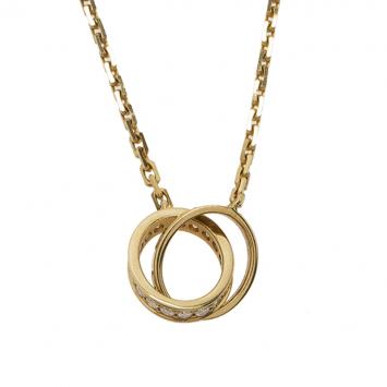 Pre Owned Cartier Love 2 Hoops Diamonds Gold Chain Necklace
