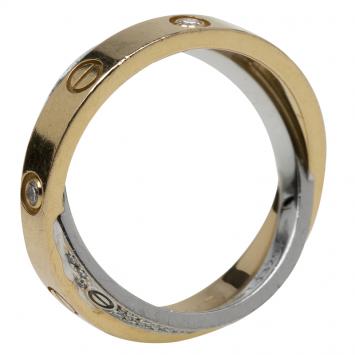 Pre Owned Cartier Love Diamond Paved White and Rose Gold Ring Size 52