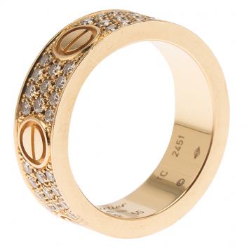 Pre Owned Cartier Love Diamond Rose Gold Band Ring Size 55