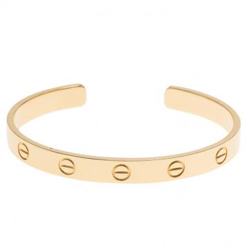 Pre Owned Cartier Love Open Cuff Yellow Gold Bracelet Size 16