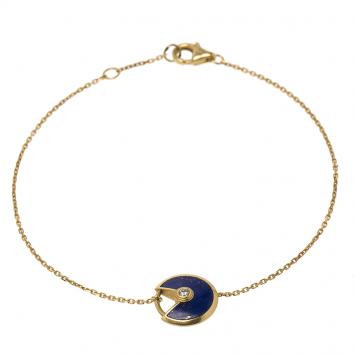 Pre Owned Cartier Amulette de Cartier Diamond & Lapis Lazuli Yellow Gold Bracelet