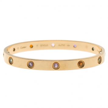 Pre Owned Cartier Love Coloured Gemstones 18K Rose Gold Bracelet 17cm