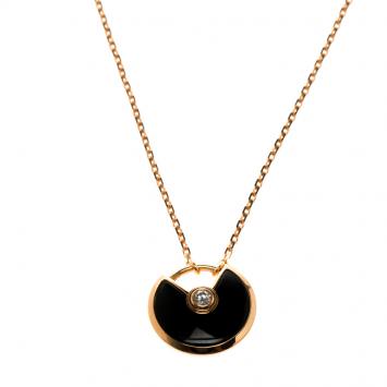 مملوكة مسبقًا Cartier Amulette de Cartier Onyx & Diamond 18k Rose Gold Necklace