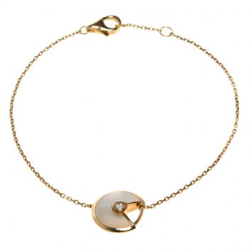 مملوكة مسبقًا Cartier Amulette De Cartier White Mother of Pearl & Diamond 18k Yellow Gold Bracelet