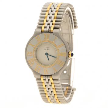 Pre Owned Cartier Grey Two Tone Stainless Steel Must 21 De Cartier Women's Wristwatch 31 mm