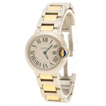 Pre Owned Cartier Grey Yellow Gold and Stainless Steel Ballon Bleu De Cartier Women's Wristwatch 28 mm