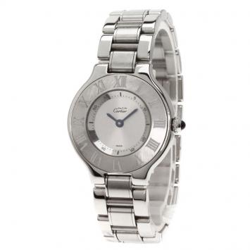 Pre Owned Cartier Silver Stainless Steel Must 21 Women's Wristwatch 28MM 