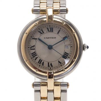 Pre Owned Cartier Ivory Stainless Steel and Yellow Gold Panthere Women's Wristwatch 30MM