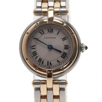 Pre Owned Cartier White Stainless Steel and Yellow Gold Mini Panthere Women's Wristwatch 24MM