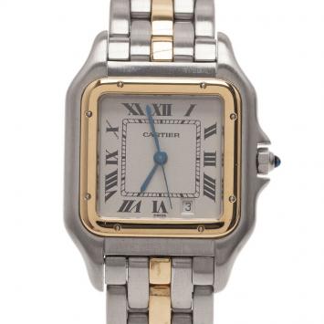 Pre Owned Cartier Ivory Stainless Steel and Gold Panthere Women's Wristwatch 27MM