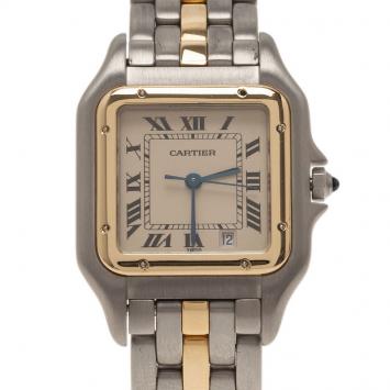Pre Owned Cartier Ivory Stainless Steel and Gold Panthere Women's Wristwatch 27MM