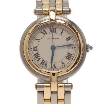 Pre Owned Cartier Ivory Stainless Steel and Yellow Gold Panthere Women's Wristwatch 30MM