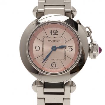 Pre Owned Cartier Pink Stainless Steel Miss Pasha Women's Wristwatch 27MM