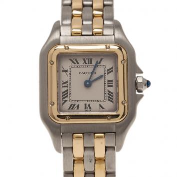 Pre Owned Cartier Cream Stainless Steel and 18K Yellow Gold Mini Panthere Women's Wristwatch 22MM