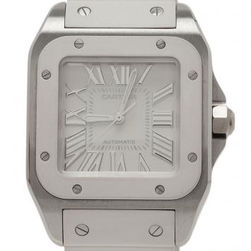 Pre Owned Cartier White Stainless Steel Santos 100 Women's Wristwatch 32MM