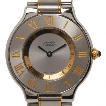Pre Owned Cartier Silver Stainless Steel and 18K Yellow Gold Must Women's Wristwatch 28MM