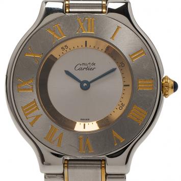 Pre Owned Cartier Silver Gold-Plated Stainless Steel Must 21 Women's Wristwatch 33MM