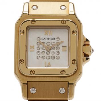 Pre Owned Cartier Mother of Pearl Diamond 18K Yellow Gold Santos Women's Wristwatch 24MM