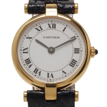Pre Owned Cartier White 18K Yellow Gold Vendome Women's Wristwatch 24MM