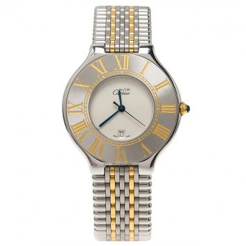 Pre Owned Cartier Ivory Stainless Steel Must 21 Women's Wristwatch 33MM