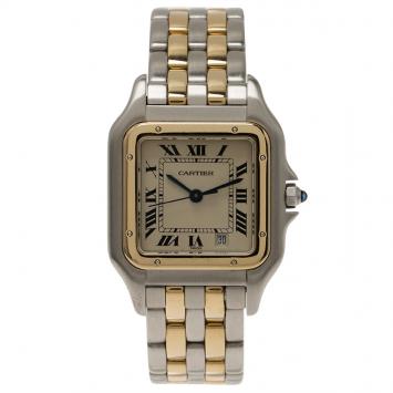 Pre Owned Cartier Ivory 18K Yellow Gold and Stainless Steel Tank Women's Wristwatch 27MM