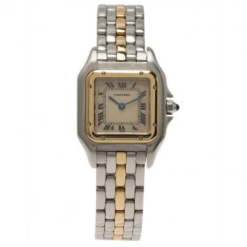 Pre Owned Cartier Ivory 18K Yellow Gold and Stainless Steel Panthere Wristwatch 22MM