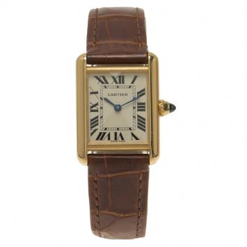 Pre Owned Cartier White 18K Gold Tank Anglaise Women's Wristwatch 23MM
