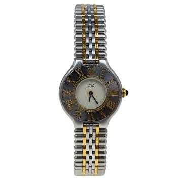 Pre Owned Cartier Cream Stainless Steel Must 21 Women's Wristwatch 28MM